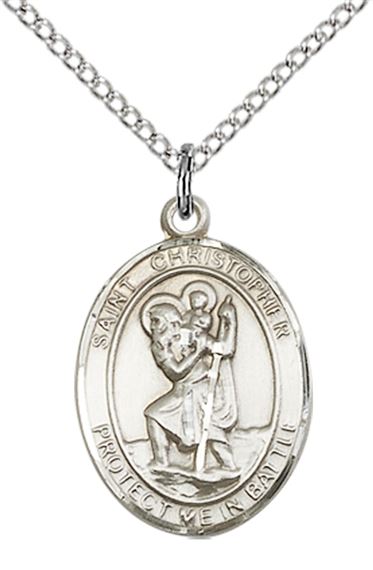 STERLING SILVER ST CHRISTOPHER PENDANT ON A CHAIN - 3/4" x 1"